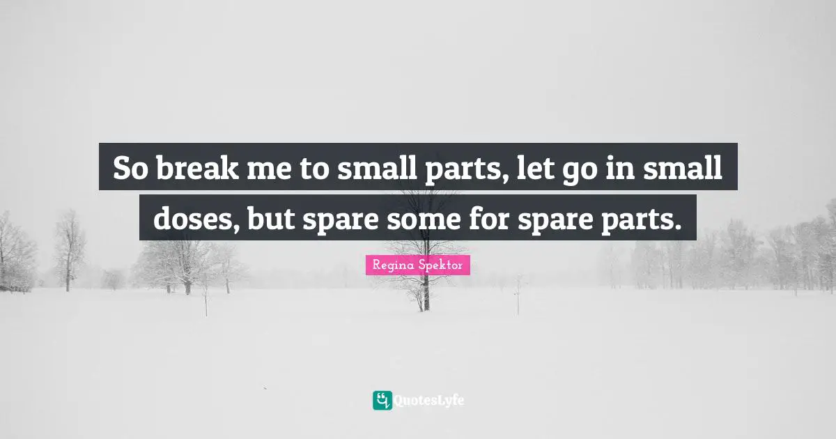 So break me to small parts, let go in small doses, but spare some for spare parts.
