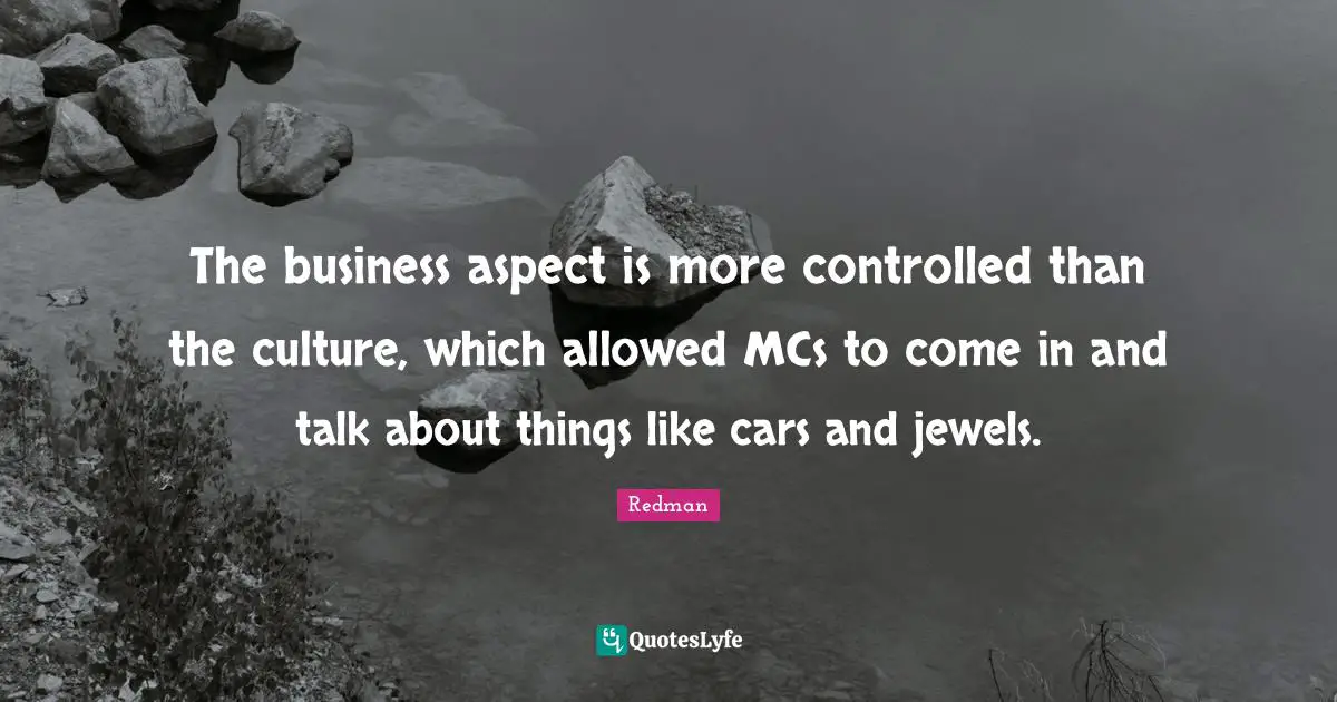Redman Quotes: "The business aspect is more controlled than the culture, which allowed MCs to come in and talk about things like cars and jewels."