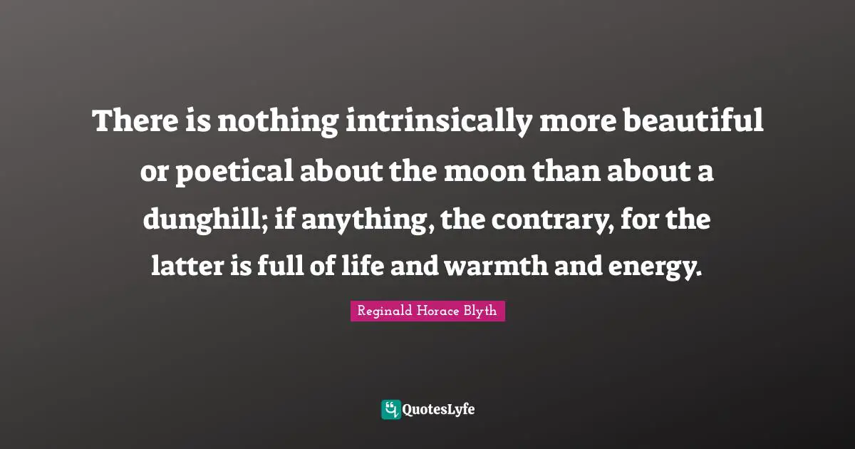 There is nothing intrinsically more beautiful or poetical about the moon than about a dunghill; if anything, the contrary, for the latter is full of life and warmth and energy.