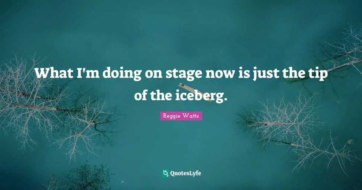 What I'm doing on stage now is just the tip of the iceberg.