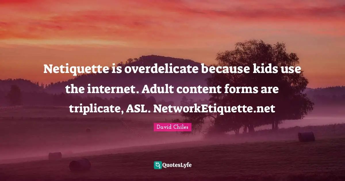 Netiquette is overdelicate because kids use the internet. Adult content forms are triplicate, ASL. NetworkEtiquette.net