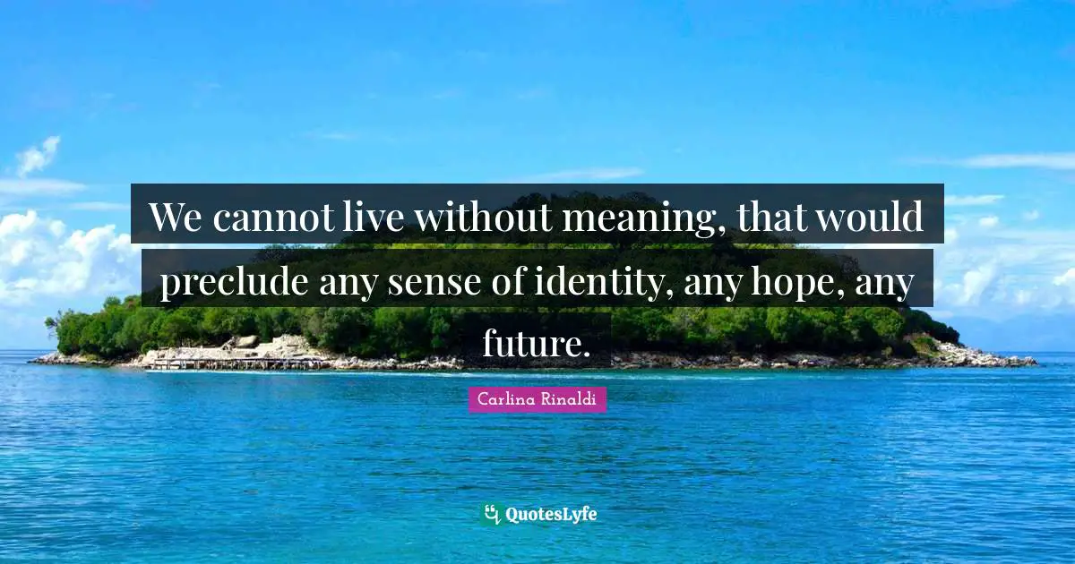 Documentation Quotes: "We cannot live without meaning, that would preclude any sense of identity, any hope, any future."