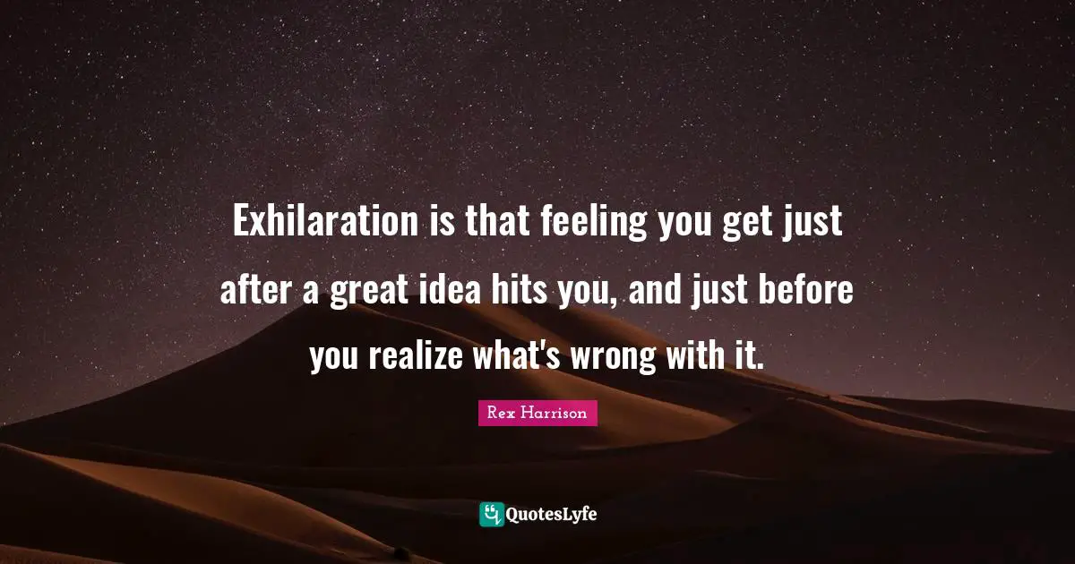 Idea Quotes: "Exhilaration is that feeling you get just after a great idea hits you, and just before you realize what's wrong with it."