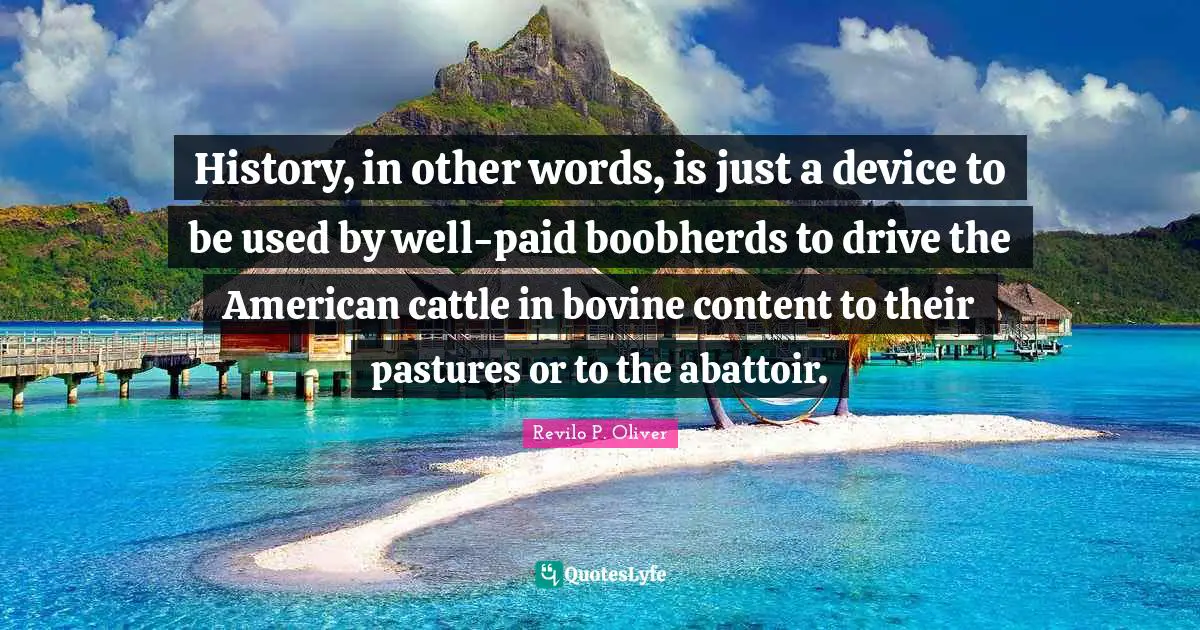 History, in other words, is just a device to be used by well-paid boobherds to drive the American cattle in bovine content to their pastures or to the abattoir.