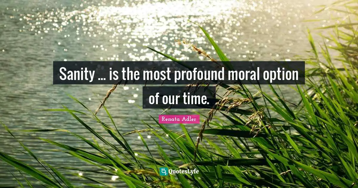 Sanity ... is the most profound moral option of our time.