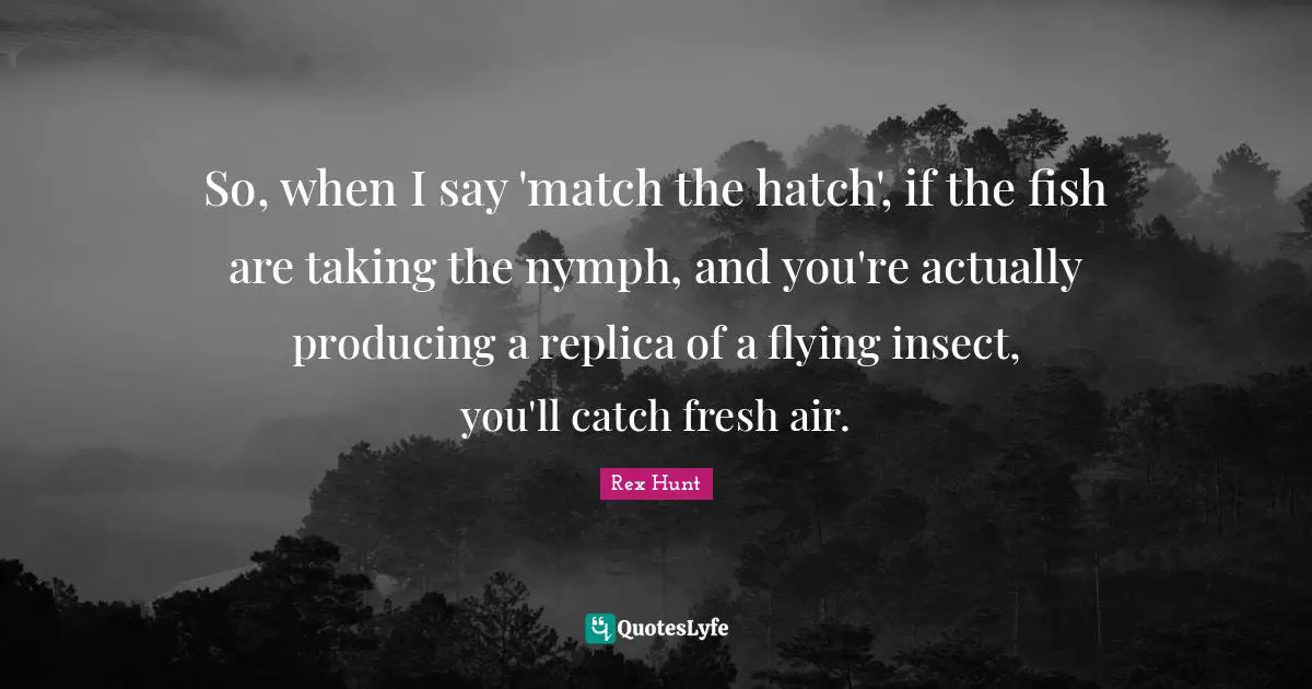So, when I say 'match the hatch', if the fish are taking the nymph, and you're actually producing a replica of a flying insect, you'll catch fresh air.