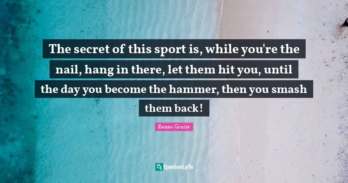 Mma Quotes: "The secret of this sport is, while you're the nail, hang in there, let them hit you, until the day you become the hammer, then you smash them back!"
