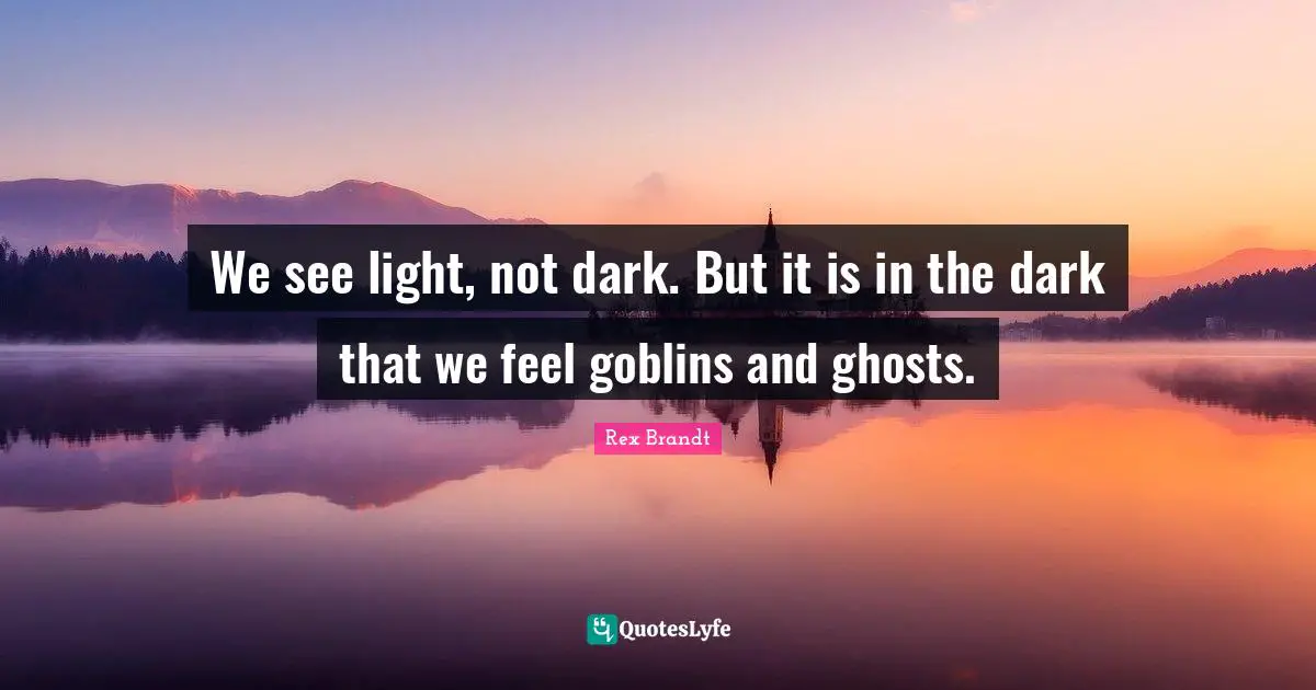 Rex Brandt Quotes: "We see light, not dark. But it is in the dark that we feel goblins and ghosts."