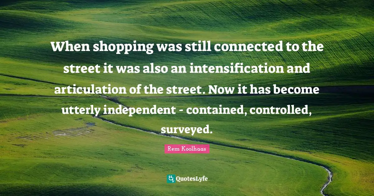 When shopping was still connected to the street it was also an intensification and articulation of the street. Now it has become utterly independent - contained, controlled, surveyed.