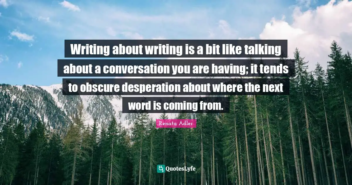 Writing about writing is a bit like talking about a conversation you are having; it tends to obscure desperation about where the next word is coming from.