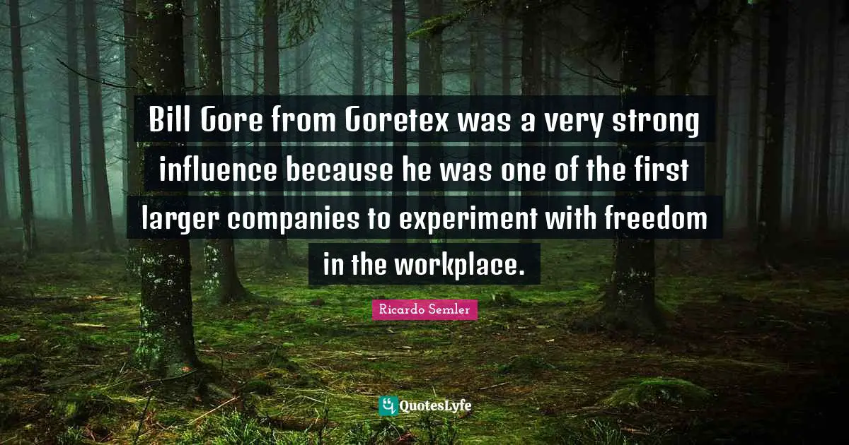 Bill Gore from Goretex was a very strong influence because he was one of the first larger companies to experiment with freedom in the workplace.