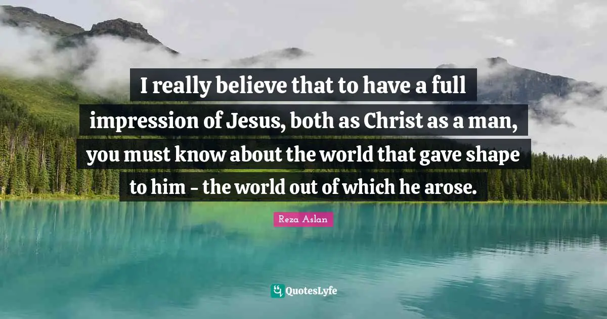I really believe that to have a full impression of Jesus, both as Christ as a man, you must know about the world that gave shape to him - the world out of which he arose.