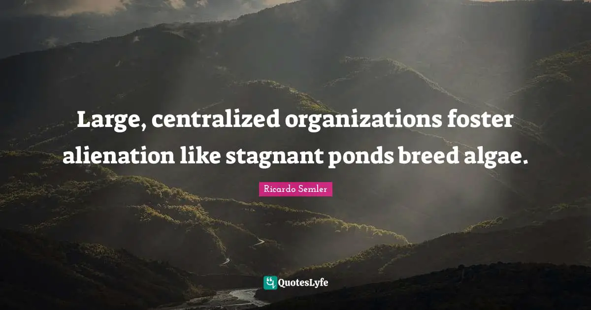 Ponds Quotes: "Large, centralized organizations foster alienation like stagnant ponds breed algae."