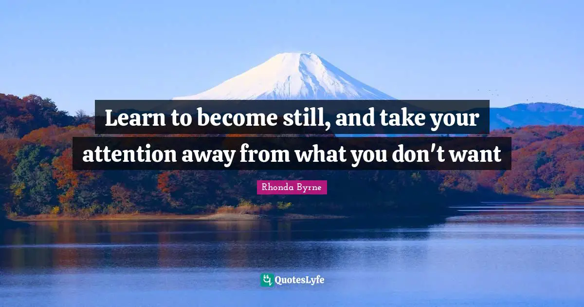 Rhonda Byrne Quotes: "Learn to become still, and take your attention away from what you don't want"