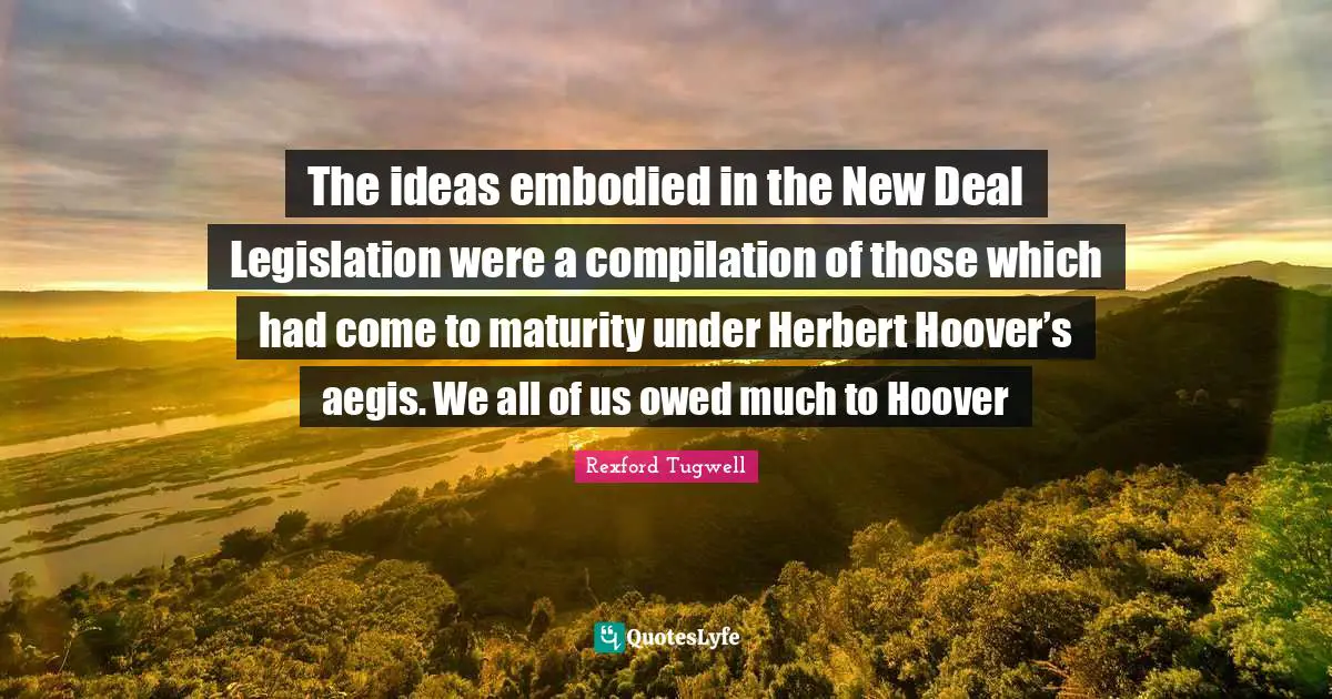 The ideas embodied in the New Deal Legislation were a compilation of those which had come to maturity under Herbert Hoover’s aegis. We all of us owed much to Hoover