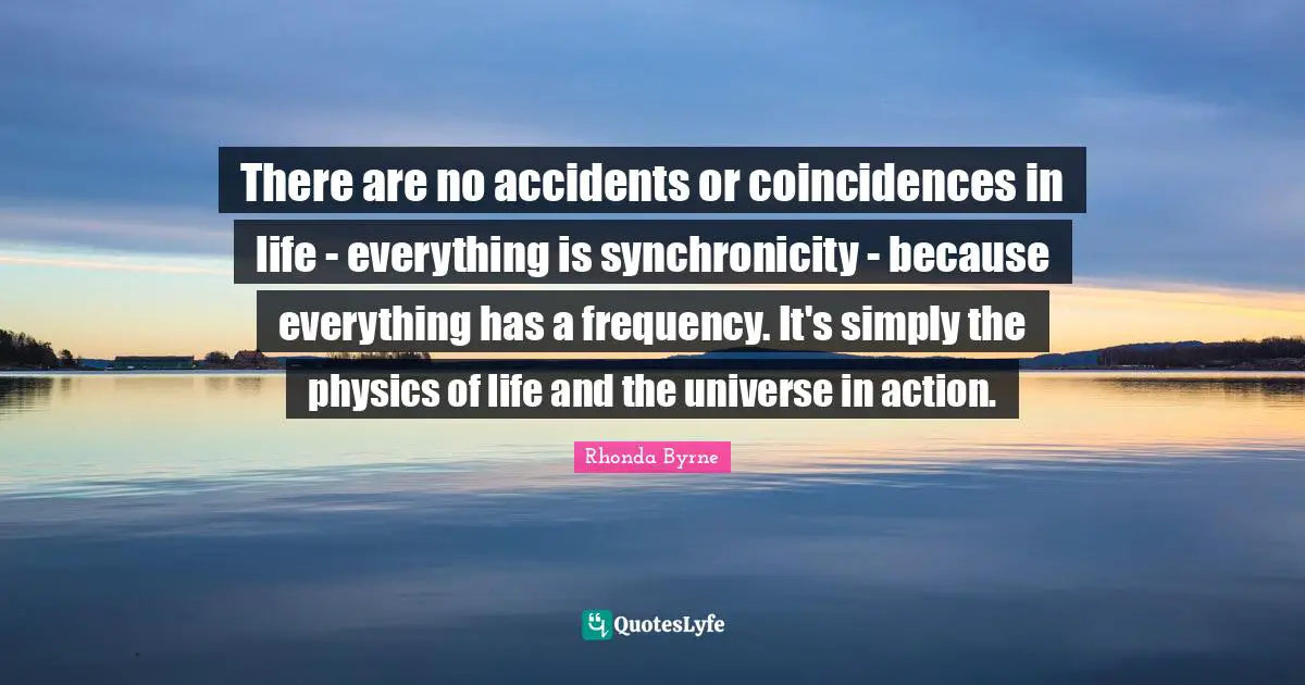 There are no accidents or coincidences in life - everything is synchronicity - because everything has a frequency. It's simply the physics of life and the universe in action.