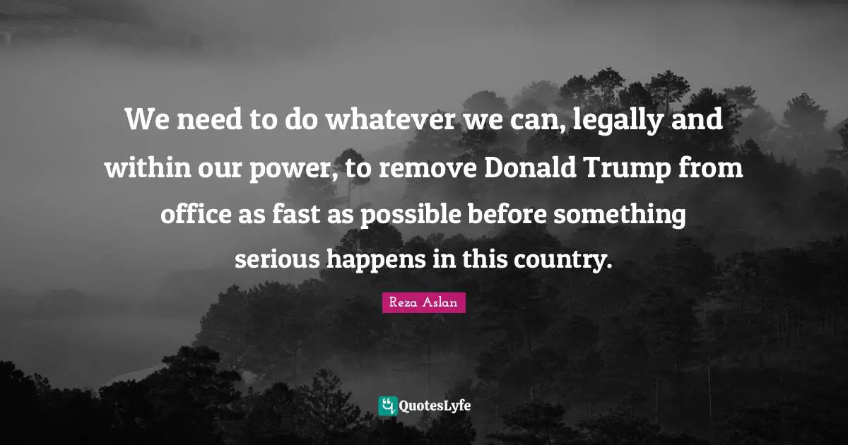 We need to do whatever we can, legally and within our power, to remove Donald Trump from office as fast as possible before something serious happens in this country.