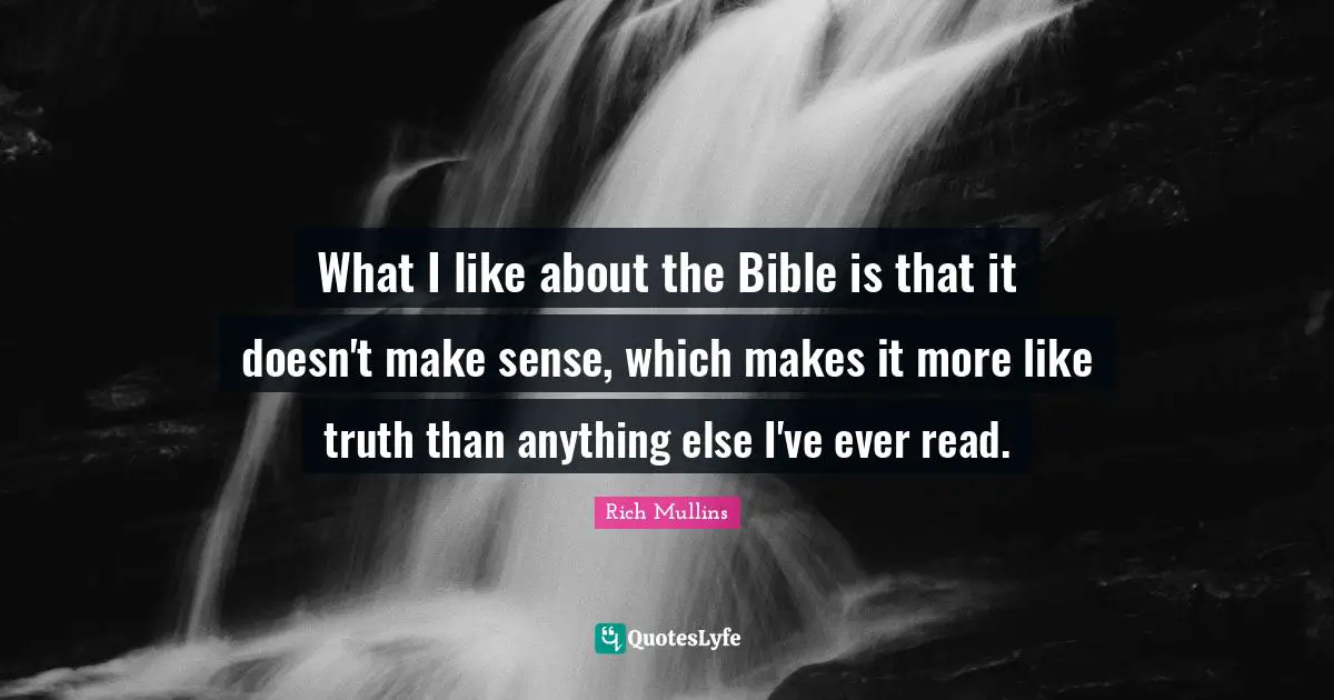 What I like about the Bible is that it doesn't make sense, which makes it more like truth than anything else I've ever read.