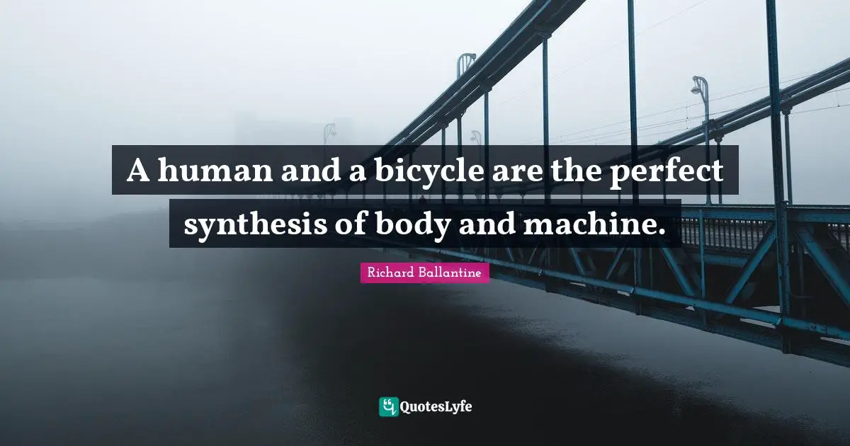 A human and a bicycle are the perfect synthesis of body and machine.