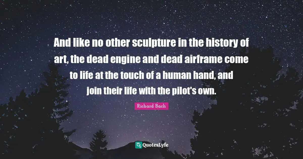 And like no other sculpture in the history of art, the dead engine and dead airframe come to life at the touch of a human hand, and join their life with the pilot's own.
