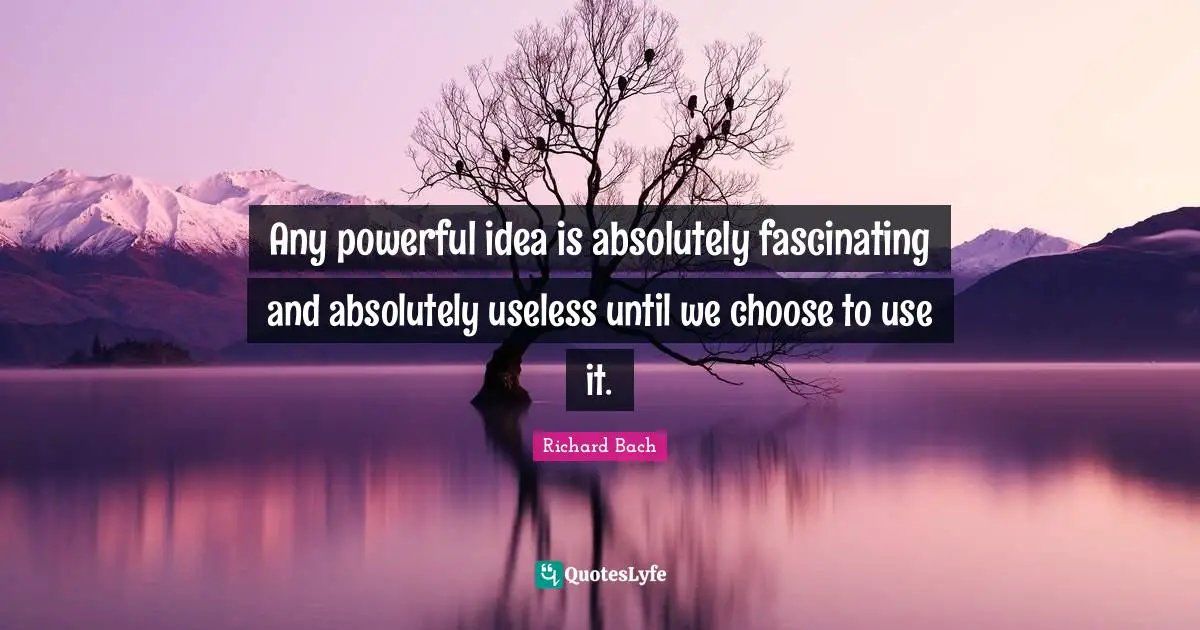 Any powerful idea is absolutely fascinating and absolutely useless until we choose to use it.
