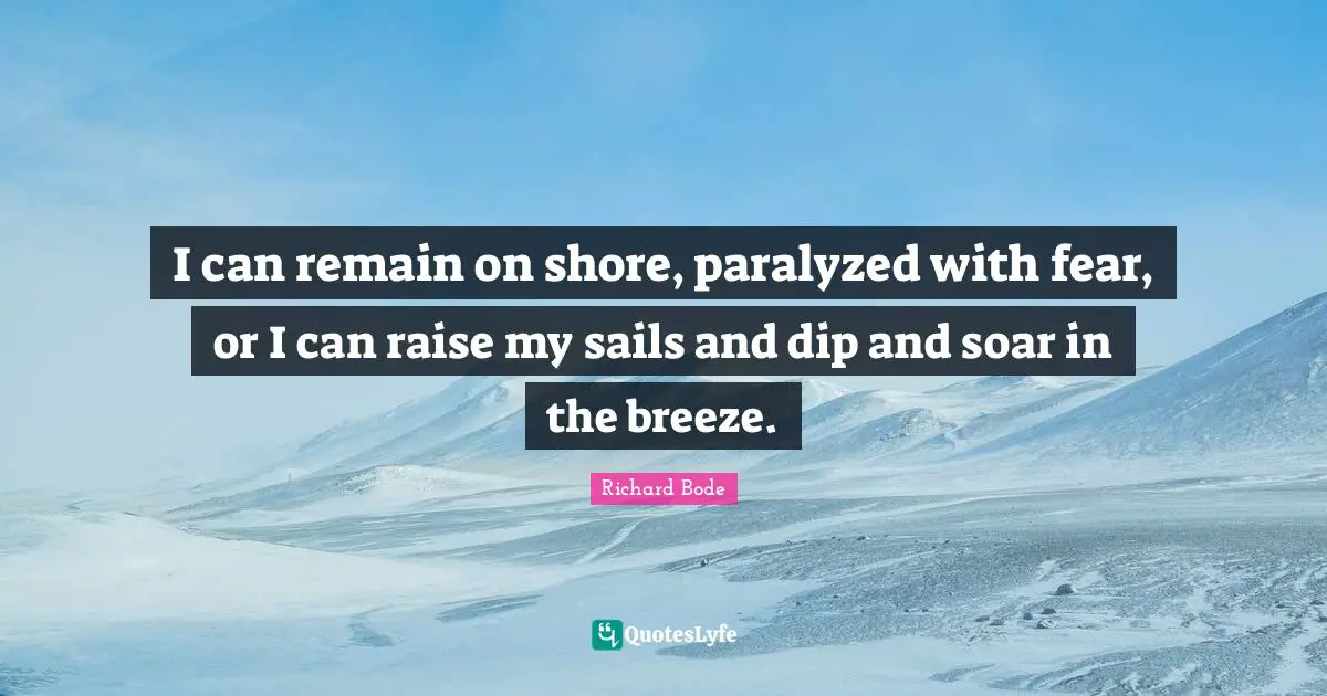I can remain on shore, paralyzed with fear, or I can raise my sails and dip and soar in the breeze.