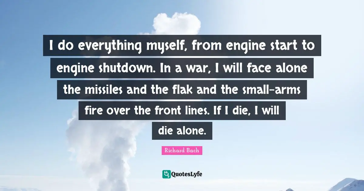 I do everything myself, from engine start to engine shutdown. In a war, I will face alone the missiles and the flak and the small-arms fire over the front lines. If I die, I will die alone.