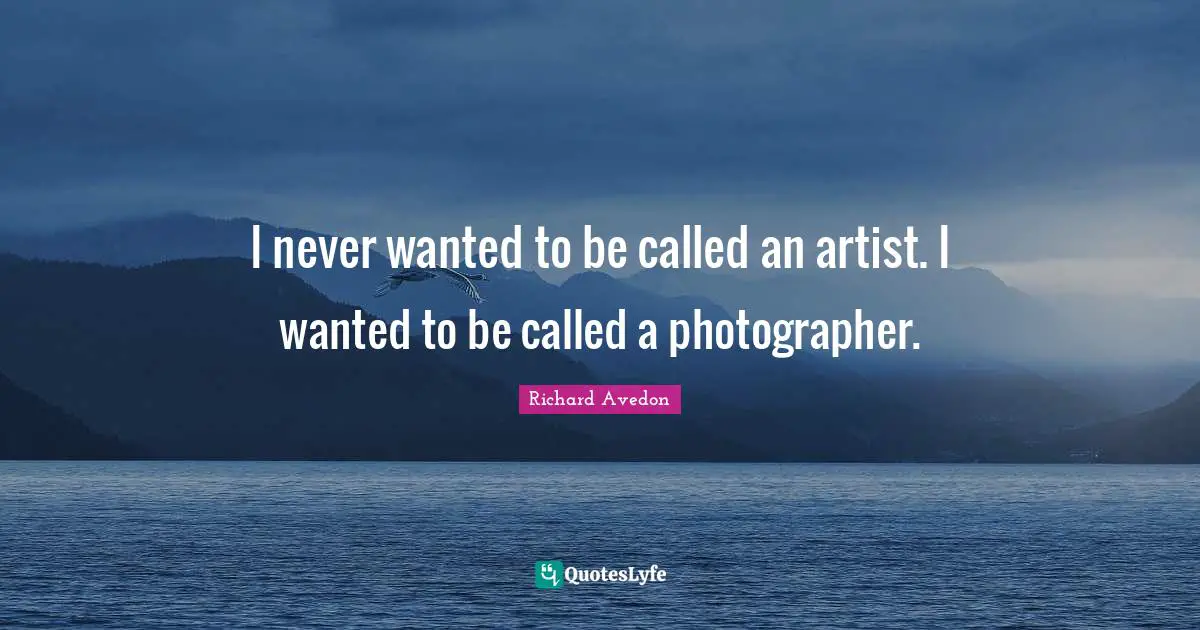I never wanted to be called an artist. I wanted to be called a photographer.