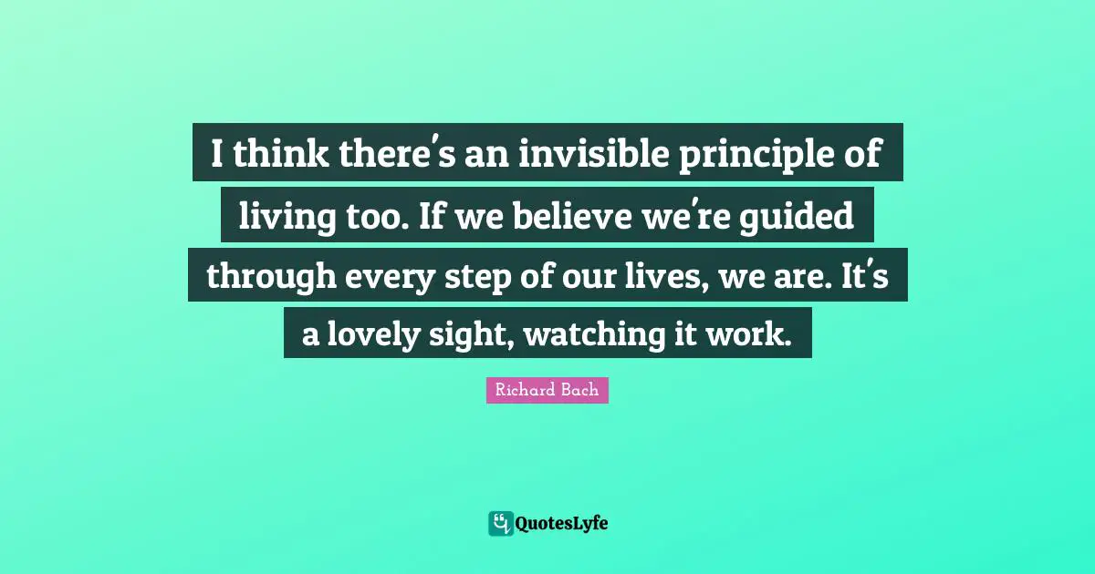 I think there's an invisible principle of living too. If we believe we're guided through every step of our lives, we are. It's a lovely sight, watching it work.