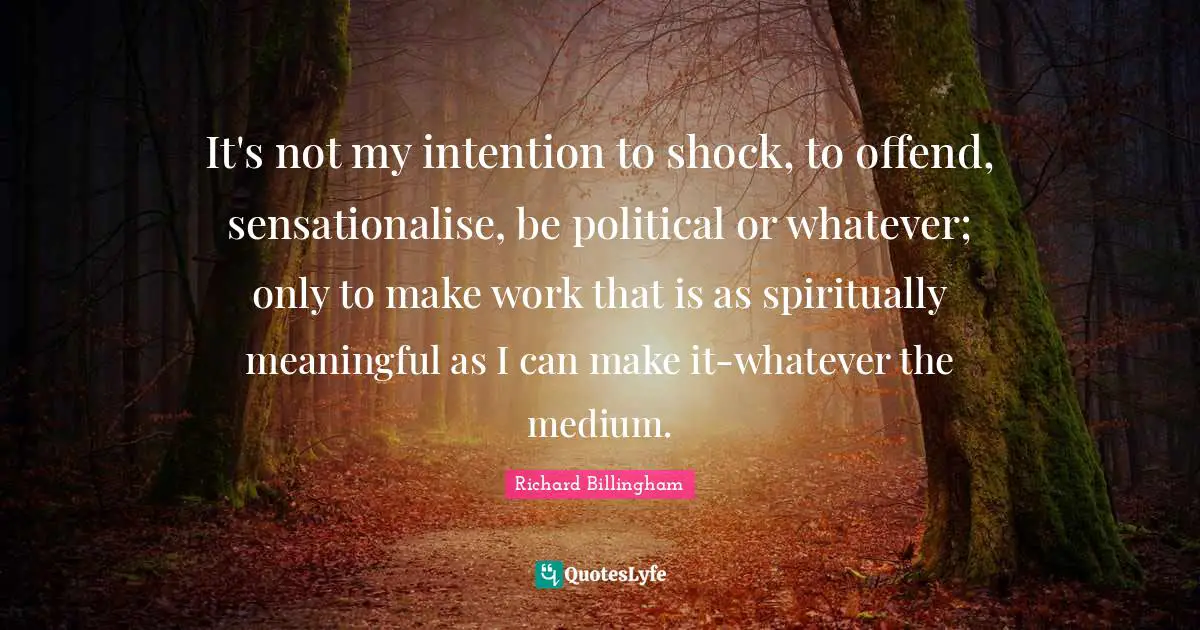 Shock Quotes: "It's not my intention to shock, to offend, sensationalise, be political or whatever; only to make work that is as spiritually meaningful as I can make it-whatever the medium."