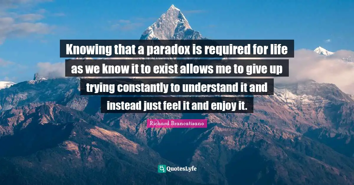 Knowing that a paradox is required for life as we know it to exist allows me to give up trying constantly to understand it and instead just feel it and enjoy it.