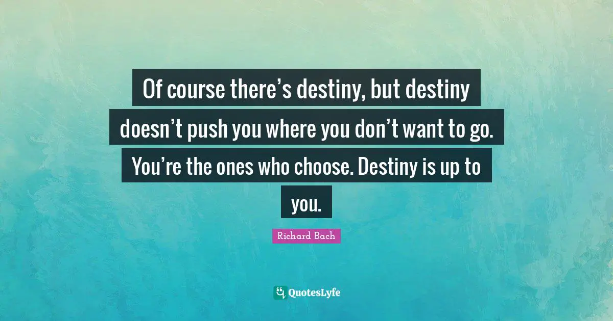 Of course there’s destiny, but destiny doesn’t push you where you don’t want to go. You’re the ones who choose. Destiny is up to you.