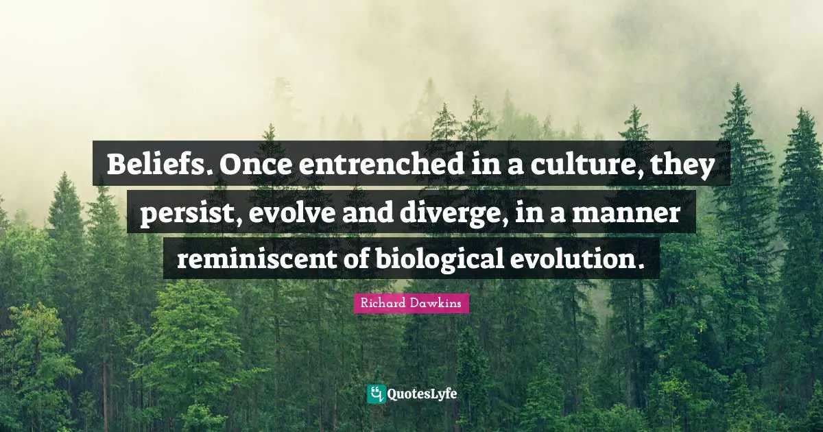 Beliefs. Once entrenched in a culture, they persist, evolve and diverge, in a manner reminiscent of biological evolution.