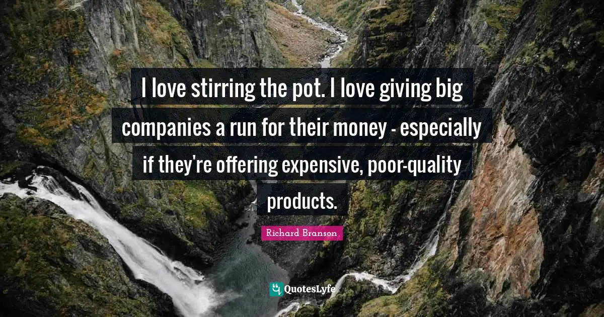 Stirring Quotes: "I love stirring the pot. I love giving big companies a run for their money - especially if they're offering expensive, poor-quality products."