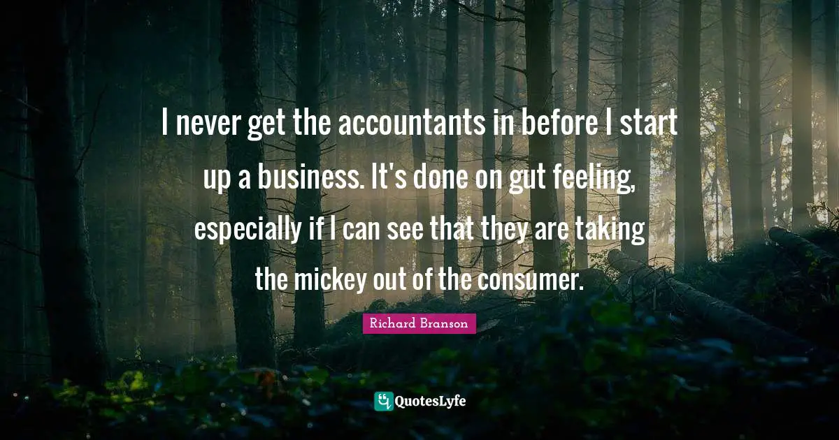 Mickey Quotes: "I never get the accountants in before I start up a business. It's done on gut feeling, especially if I can see that they are taking the mickey out of the consumer."