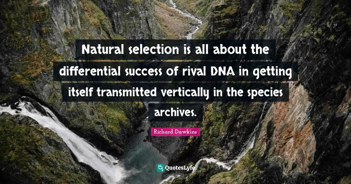 Natural Selection Quotes: "Natural selection is all about the differential success of rival DNA in getting itself transmitted vertically in the species archives."