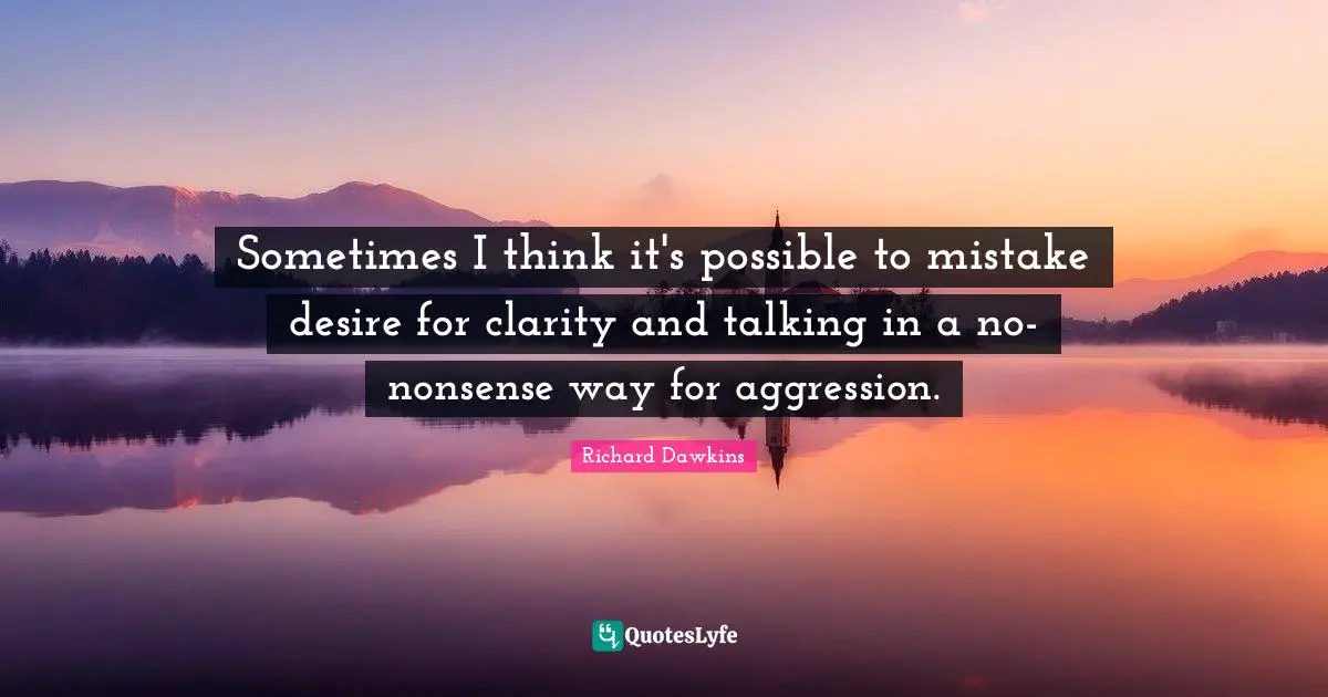 Sometimes I think it's possible to mistake desire for clarity and talking in a no-nonsense way for aggression.
