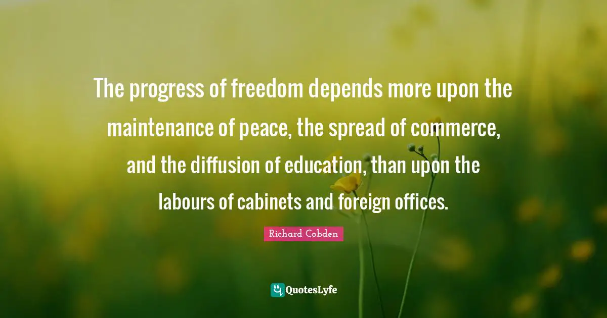 The progress of freedom depends more upon the maintenance of peace, the spread of commerce, and the diffusion of education, than upon the labours of cabinets and foreign offices.