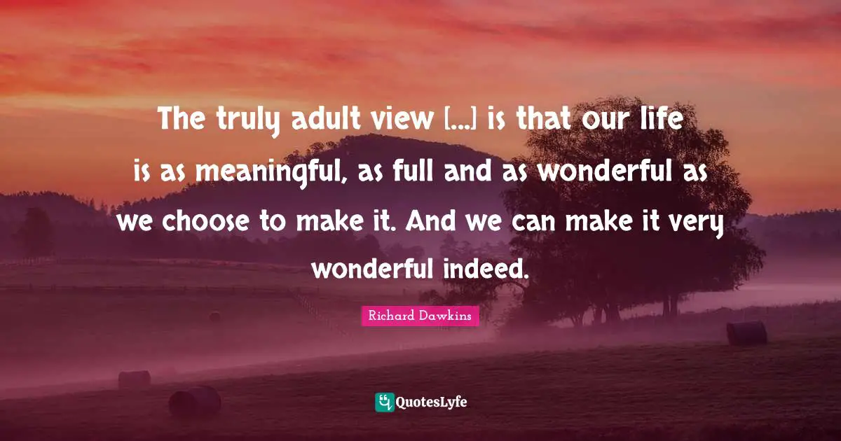 It S A Wonderful Life Quotes: "The truly adult view [...] is that our life is as meaningful, as full and as wonderful as we choose to make it. And we can make it very wonderful indeed."