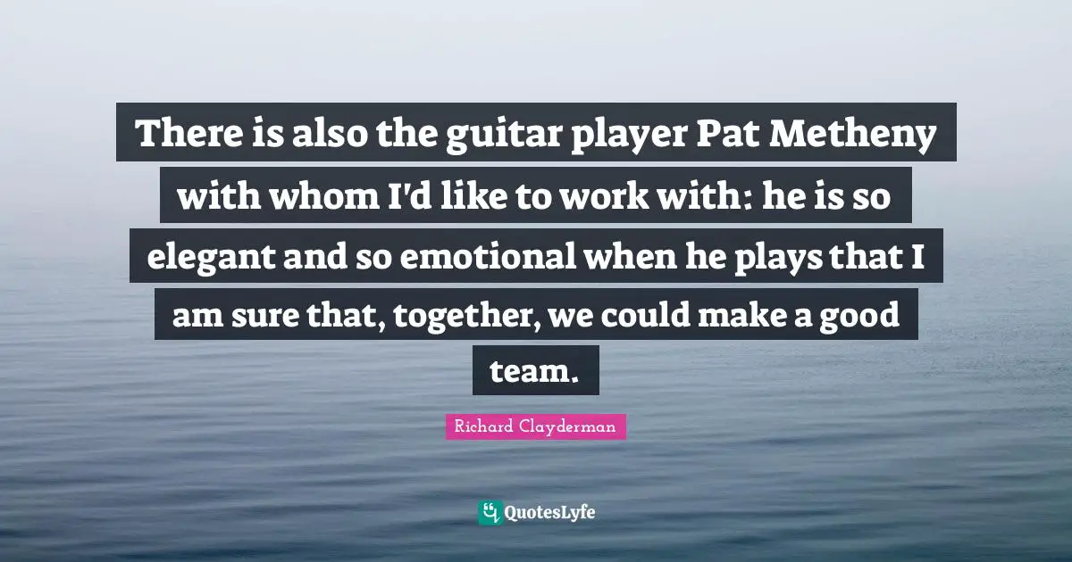 There is also the guitar player Pat Metheny with whom I'd like to work with: he is so elegant and so emotional when he plays that I am sure that, together, we could make a good team.