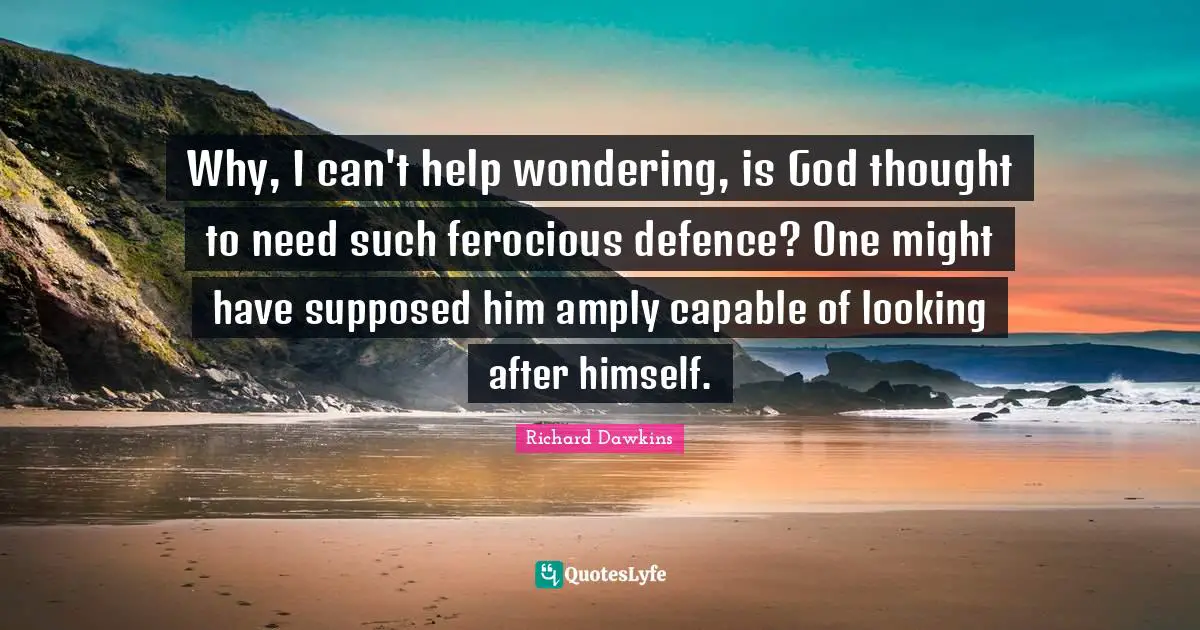 Why, I can't help wondering, is God thought to need such ferocious defence? One might have supposed him amply capable of looking after himself.