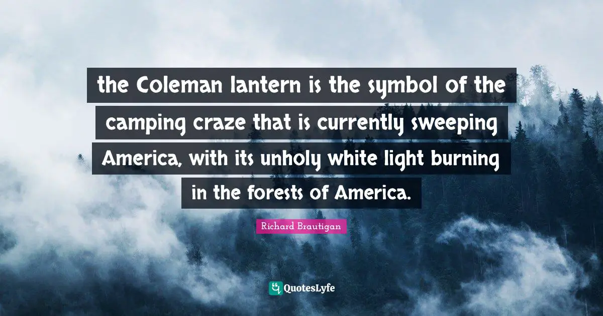 the Coleman lantern is the symbol of the camping craze that is currently sweeping America, with its unholy white light burning in the forests of America.
