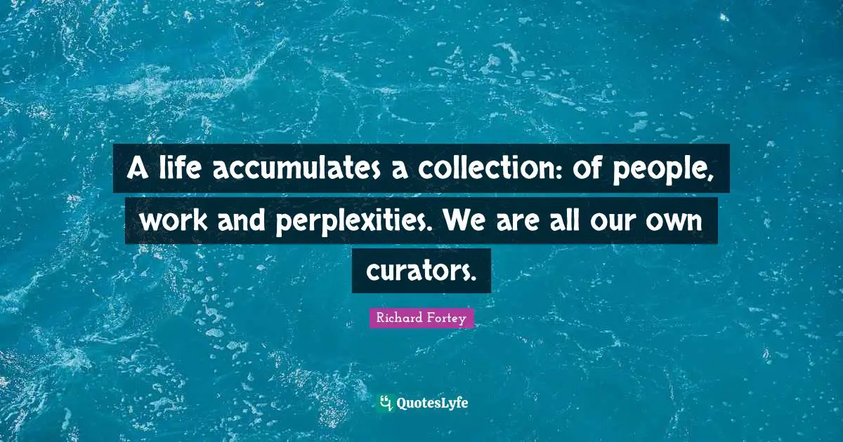 Curator Quotes: "A life accumulates a collection: of people, work and perplexities. We are all our own curators."