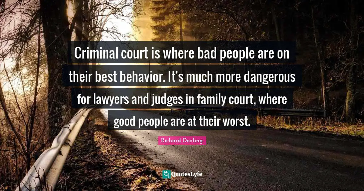 Criminal court is where bad people are on their best behavior. It's much more dangerous for lawyers and judges in family court, where good people are at their worst.
