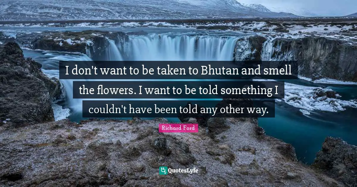 I don't want to be taken to Bhutan and smell the flowers. I want to be told something I couldn't have been told any other way.