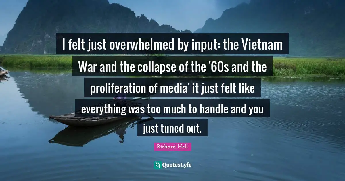 I felt just overwhelmed by input: the Vietnam War and the collapse of the '60s and the proliferation of media' it just felt like everything was too much to handle and you just tuned out.