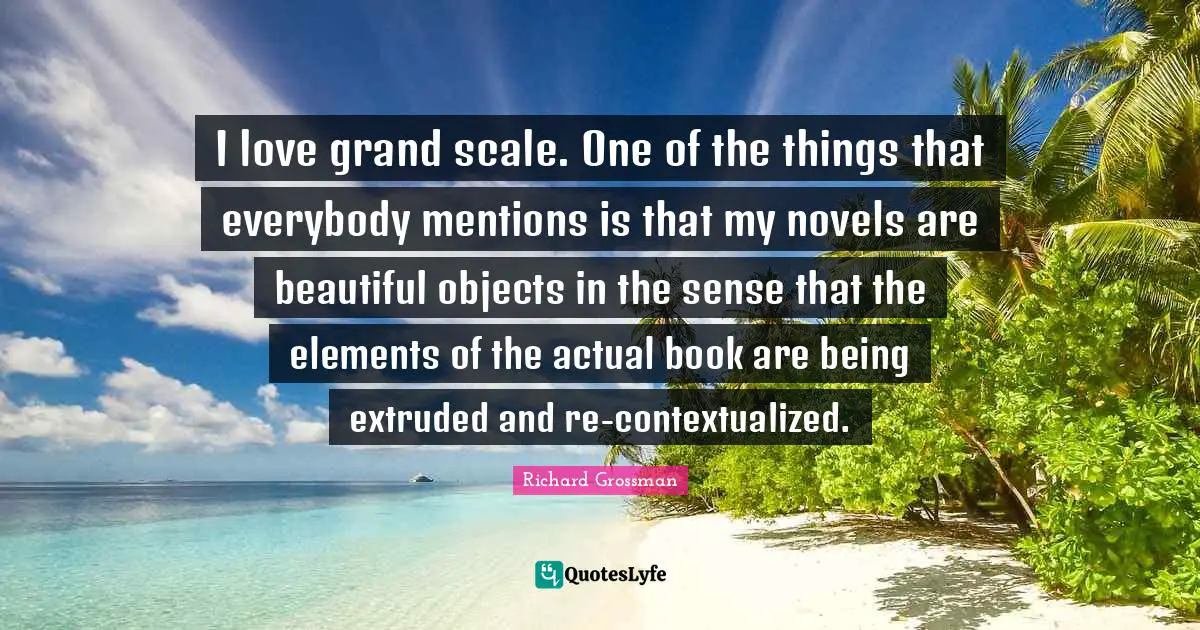 I love grand scale. One of the things that everybody mentions is that my novels are beautiful objects in the sense that the elements of the actual book are being extruded and re-contextualized.