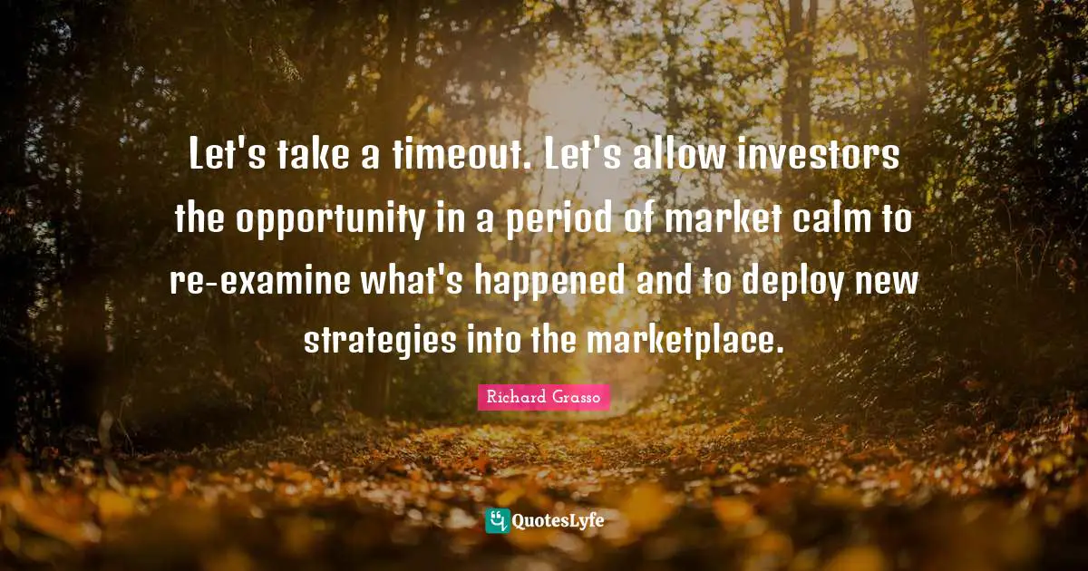 Let's take a timeout. Let's allow investors the opportunity in a period of market calm to re-examine what's happened and to deploy new strategies into the marketplace.