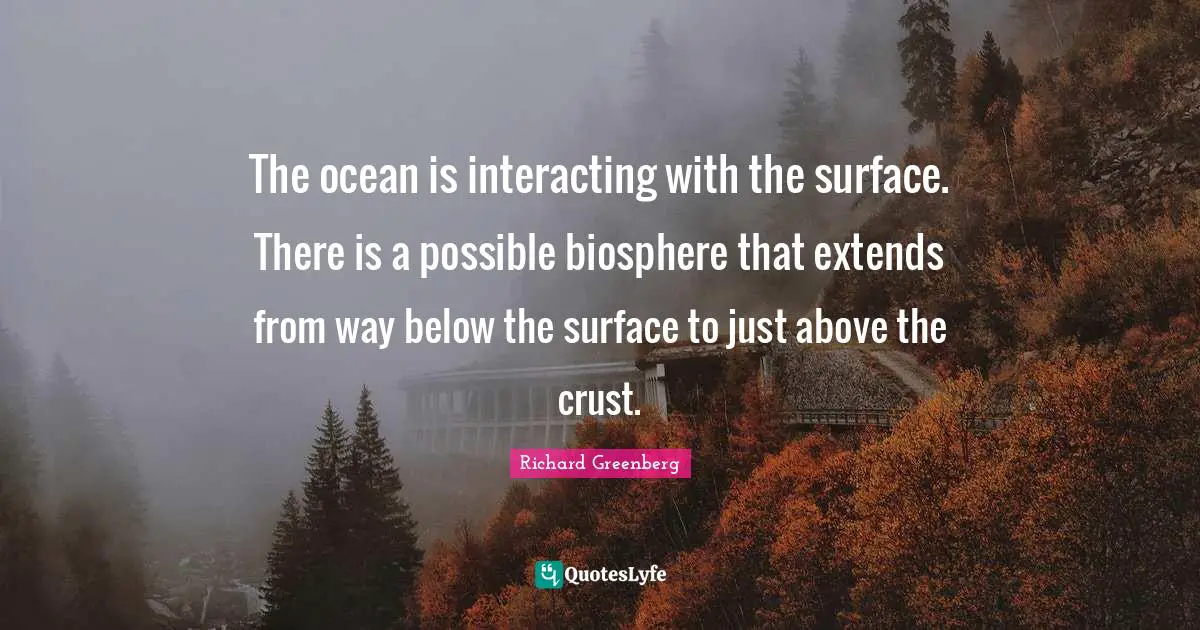 Richard Greenberg Quotes: "The ocean is interacting with the surface. There is a possible biosphere that extends from way below the surface to just above the crust."