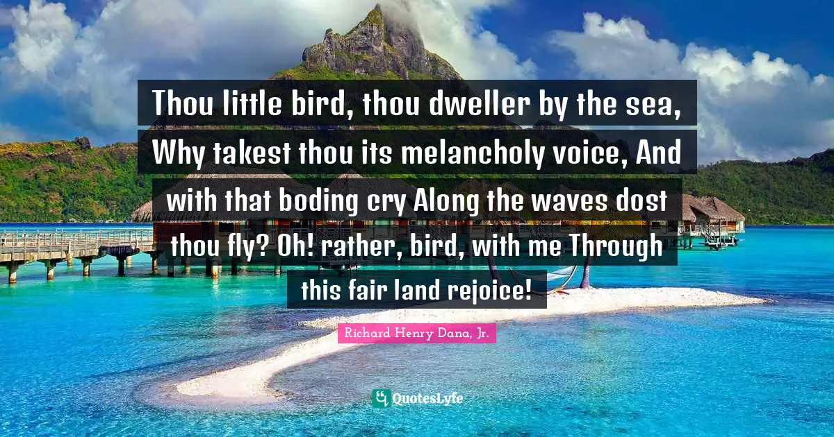 Thou little bird, thou dweller by the sea, Why takest thou its melancholy voice, And with that boding cry Along the waves dost thou fly? Oh! rather, bird, with me Through this fair land rejoice!